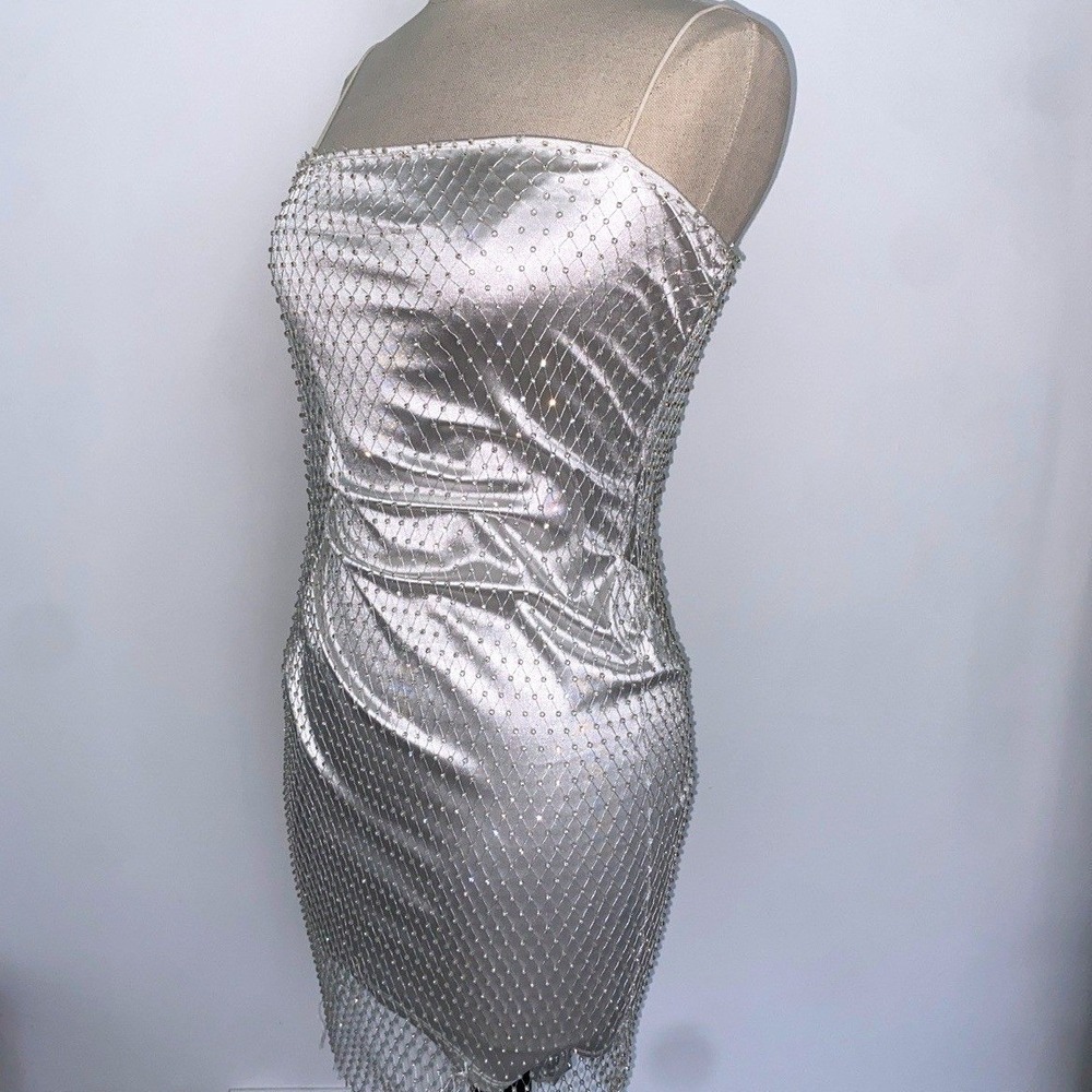 No Brand Spaghetti Strap Embellished Mini Bachelorette Dress Size Medium 1323‎